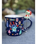 Disney STITCH Navy Christmas Holiday Ceramic Mug w/SCRUMP Stir Stick Can... - $24.99