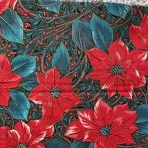 2 Yards VTG Fabric Holiday Editions Fabri-Quilt Christmas poinsettias red green - £11.33 GBP