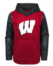 NCAA Wisconsin Badgers Performance Fleece Long Sleeve Hoodie Boys M 7 Red/Black - £18.08 GBP