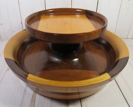 Wooden Two Tier Bowl or Pillar Candle Holder 8.5&quot; x 3.5&quot; Different Wood Tones. - £11.99 GBP