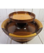 Wooden Two Tier Bowl or Pillar Candle Holder 8.5&quot; x 3.5&quot; Different Wood ... - £11.57 GBP