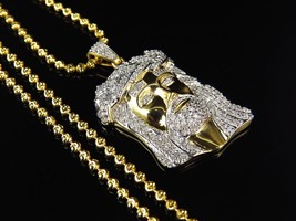 Mens 2.00ct Round Cut Diamond Jesus Head Pendant 10K Yellow Gold Finish Solid - £156.87 GBP