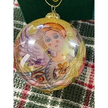 Pier 1 Round Hand Painted Glass Angel Ornament Green Velvet Box Christmas  - £11.05 GBP