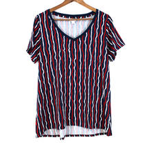 Lularoe Womens L Christy T-Shirt Patriotic Stripe Red White Blue 4th Of July USA - £11.55 GBP
