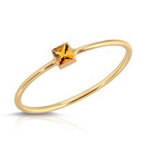 14K Solid Gold Ring With Natural Princess Cut Bezel Set Citrine - £187.84 GBP