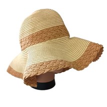 JHats Floppy Sun Hat Woven Raffia Wide Brim Bucket Beige Tan Beach Gardening - £21.82 GBP