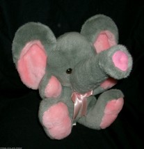 12" Vintage Goffa International Gray Pink Elephant Stuffed Animal Plush Toy Bow - $28.50