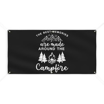 Personalized Black and White Camping Vinyl Banner with &quot;Best Memories Around the - £41.86 GBP+
