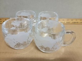 Nestle Co Etched Glass Globe World Cup Mug set of 4 used vintage retro  - £27.42 GBP