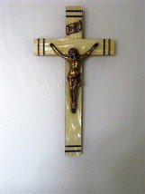 Wood Cross INRI Crucifix Jesus - Vintage Cross Mother of Pearl  - £39.96 GBP