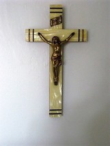 Wood Cross INRI Crucifix Jesus - Vintage Cross Mother of Pearl  - £37.39 GBP