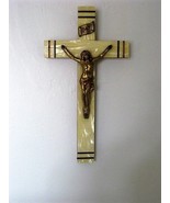 Wood Cross INRI Crucifix Jesus - Vintage Cross Mother of Pearl  - £39.31 GBP