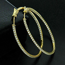 2Ct Inside-Outside Simulated Diamond 14k Yellow Gold Plated Hoop Dangle Earrings - £96.93 GBP