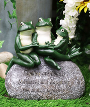 Whimsical Green Frog Family On Rock With Inspirational Message Resin Figurine - £28.67 GBP