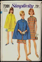 60s Size 12 Bust 32 Mod Mini Dress Cape Simplicity 7391 Vintage Pattern Shift - £5.45 GBP