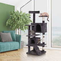 55" Cat Tree For Indoor Cats With Toys Cat Climbing Tower For Kitten Play Gray - £63.94 GBP