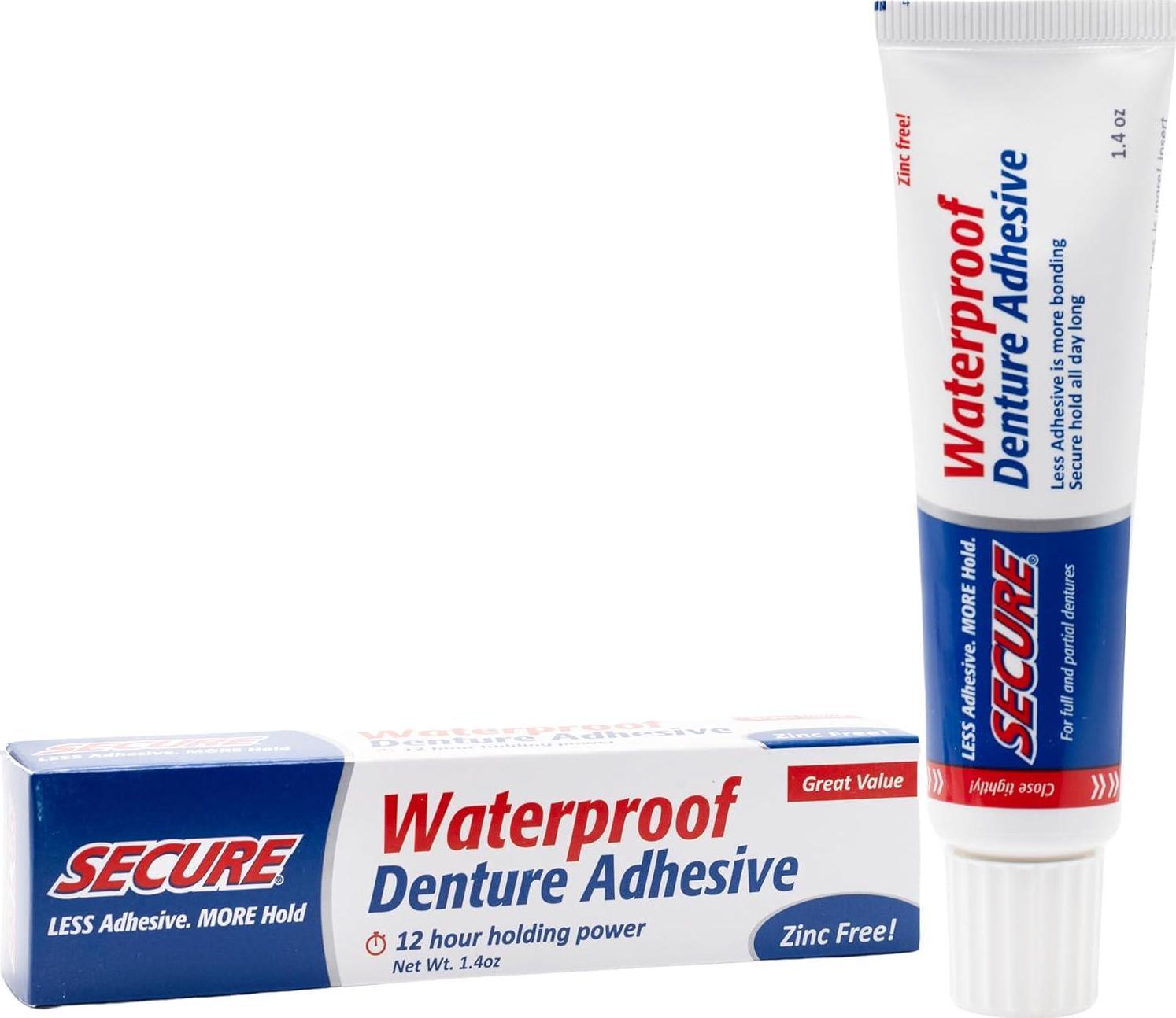 Secure Waterproof Denture Adhesive - Zinc Free - Extra Strong Hold For U... - $13.93