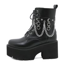 Womens Platform Boots Gothic Punk Black Buckle Strap Zipper Creeper Wedges Shoes - £58.62 GBP