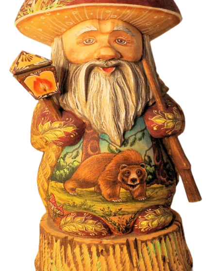Russian Hand Carved & hand Painted GNOME STANDING ON WOOD STUMP "BEAR IN FOREST" Item image 5