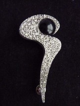 Lee Wolfe Retro Modernist Black Stone pin brooch silvertone 3 1/2&quot; - £22.41 GBP