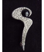 Lee Wolfe Retro Modernist Black Stone pin brooch silvertone 3 1/2&quot; - £23.03 GBP