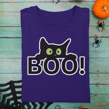 BOO! Black Cat Peeking Unisex Halloween T-shirt | Stay Spooky Fall Vibes... - £23.98 GBP