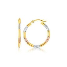 10k Tri-Color Gold Women&#39;s Classic Diamond Cut 0.75in Hoop Earrings - £62.75 GBP