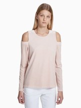 Calvin Klein Women&#39;s Velvet Cold Shoulder Striped Shirt Top, Medium, Blush - £23.30 GBP