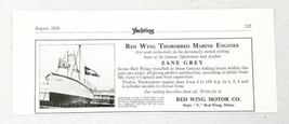 1928 Print Ad Red Wing Thorobred Marine Engines Used in Zane Grey&#39;s Boat... - $10.96