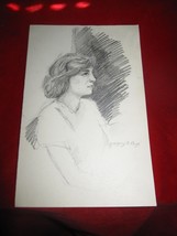 Vintage  Pencil Sketch Drawing Women Portrait Artist signed - £6.90 GBP