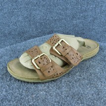 Earth Sand Antigua Women Slide Sandal Shoes Brown Leather Size 9 Wide - £19.84 GBP