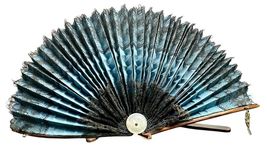 Antique Folding Fan With Black Lace - $34.64