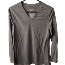 Faded Glory T shirt Womens Size M  Brown Long Sleeved V Neck Heather - £4.35 GBP