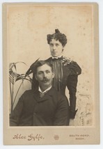 Circa 1890&#39;S Cabinet Card Victorian Couple Suit &amp; Dress Alex Gylfe South Bend Wa - £7.46 GBP
