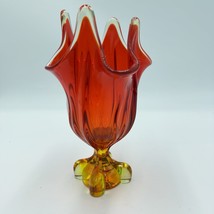 Viking art  Glass EPIC Four Square Footed Swung Vase Persimmon Cadmium U... - $108.00