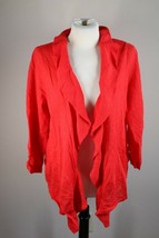 Chico&#39;s 2 (L 12) Solid Red Ruffle Front Ruched Sleeve Open Cardigan Sweater - £22.41 GBP