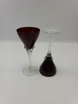 Vintage Red Ruby Cranberry Clear Stem Glasses 7 inch - £11.09 GBP