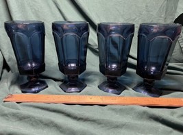 Vintage Colony Fostoria Virginia Dark Blue Footed Drinking Glasses, Set of 4 - £31.46 GBP