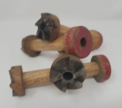 Vintage Wood Textile Spool Bobbins Set of 4 Bobbins Red Ends U36 - £31.35 GBP