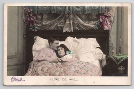 RPPC Edwardian Couple in Bed The Honeymoon Tinted Photo Postcard J25 - $9.95