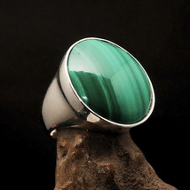 Green Malachite Ring, Sterling Silver Ring, Men&#39;s Ring, Unisex Ring - Size 10 - £55.82 GBP