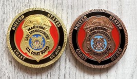 2 Pcs Us Coast Guard Maritime Law Enforcement Challenge Coin - £22.03 GBP