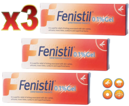 3 PACK Fenistil Gel for itching, rashes, sunburns, insect bites x30 gr - £31.46 GBP