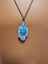 Vtg Lantern Style Turqouise Necklace On A 20in Silvertone Chain - $38.50