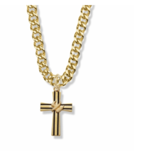 Gold Over Sterling Silver Antique Lined Cross Necklace &amp; Chain - £71.93 GBP