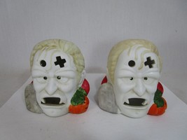 2 Vintage Halloween Ceramic Candle Holder Tea Light Vampire Hand painted Dracula - £15.79 GBP