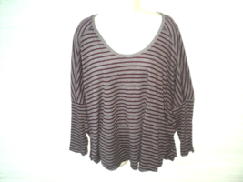 Old Navy Women&#39;s Top XL Gray &amp; Brown-Burgundy Striped 3/4 Sleeves Drop S... - £16.67 GBP