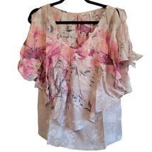 Mystree Womens Sleeveless Watercolor Floral Flowing Blouse Small Pink Gr... - £14.90 GBP