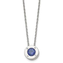 September Blue Birthstone  Circle Pendant on 20 inch Loose Rope Chain Stainless - £46.55 GBP