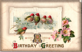 Vtg Postcard Winsch A Birthday Greetings Birds on a tree branch, c1910, embossed - £6.04 GBP